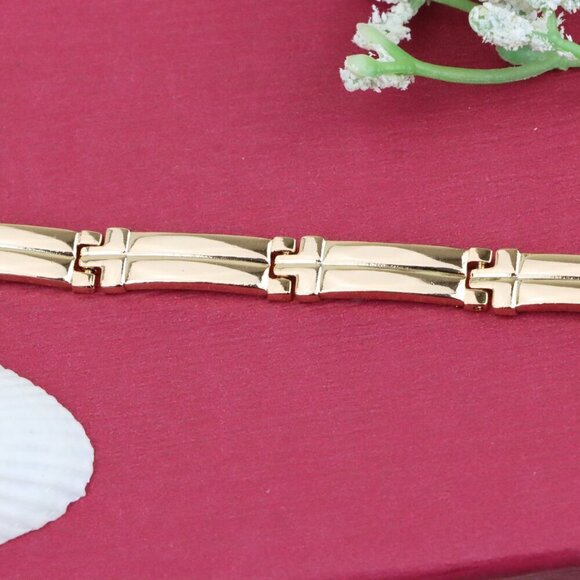 "Elegant Rose Gold Plated Zigzag Link Bracelet for Women, XPBL0869 - Picture 1 of 12